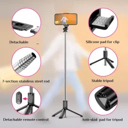 POZUB Photography Stand Holder Selfie Stick Tripod +Removable Bluetooth Remote Shutter Tripod, Monopod, Monopod Kit, Tripod Kit image 2