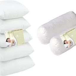 Combo Set Of 5 Cushion And 2 Microfibre Solid Bolster Pack of 7-13