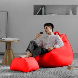XXXL Faux Leather Bean Bag & Curve Footrest Filled with Beans Bean Bag ChairWith Bean Filling-image-50