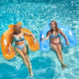 Inflatable Adult Pool Float Chair,Pool Lounge with Cup Holder & Backrest(Yellow) Swim Floatation Belt-image-89