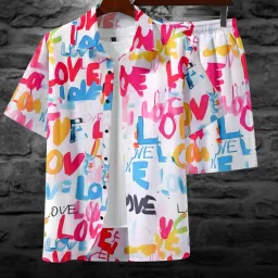 Men Night Suit Set White Printed-image-66