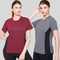 Pack of 2 Women Colorblock Round Neck Polyester Multicolor T-Shirt-image-6
