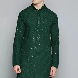 chirasvi Men Chikan Embroidery Cotton Blend Straight Kurta-picture-5