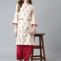 Khushal K Women Cream-Coloured & Brown Printed Kurta with Salwar-picture-20