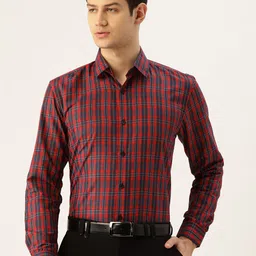 SOJANYA Men Red & Navy Blue Classic Fit Checked Formal Shirt-image-34