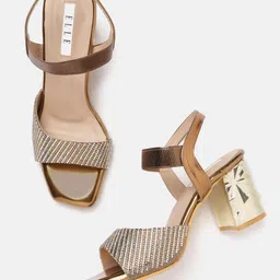 ELLE Women Copper-Toned Stone Embellished Party Block Heels-image-91