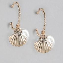 Forever New Gold Plated Beaded Shell Shaped Contemporary Half Hoop Earrings-43