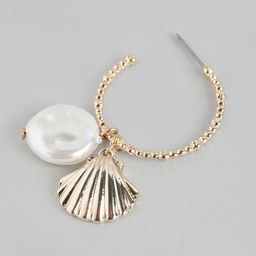 Forever New Gold Plated Beaded Shell Shaped Contemporary Half Hoop Earrings image 4