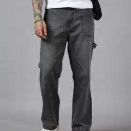 Shein Full Length Mid Wash Carpenter Style Wide Jeans-image-8