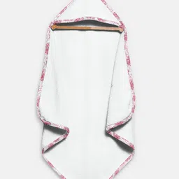 THE BABY ATELIER Set Of 2 White & Pink Solid Organic Cotton Hooded Towel & Wash Cloth-26
