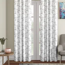 BLANC9 Set of 2 Grey & White Floral Printed Cotton Long Door Curtain-27