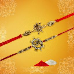 Aadita Men Set of 2 Gold-Toned Handmade Rakhi With Roli Chawal-image-51