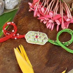 Asthetika Kundan Stone Studded Rakhi with Roli Chawal-image-5