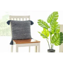 Pluchi Navy Blue & Off White Knitted Cotton Square Cushion Cover-image-61