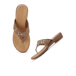 Style Shoes Women Copper-Toned Embellished Open Toe Flats-4