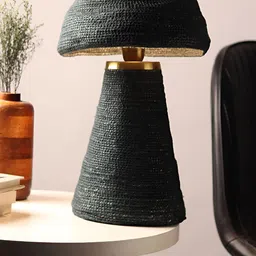 Decor de Maison Luna Gold Toned & Green Textured Semi-spherical Metal Table Lamp-1
