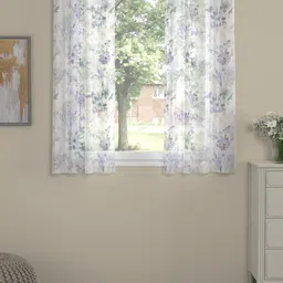 ROSARA HOME White & Lavender Set of 2 Floral Sheer Window Curtain-image-39