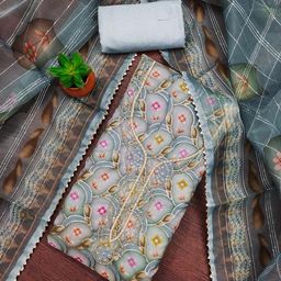 MANVAA Embellished Organza Unstitched Dress Material-image-26