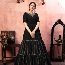 Mitera Black & Pink Floral Embroidered Zari Semi-Stitched Dress Material-14