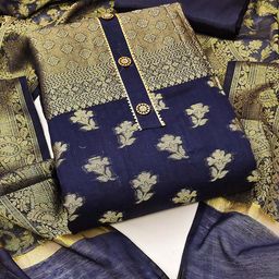 MANVAA Ethnic Motifs Banarasi Jacquard Woven Design Gotta Patti Unstitched Dress Material-image-30