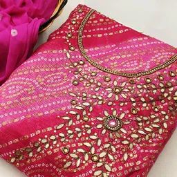 MANVAA Bandhani Printed Beads and Stones Unstitched Dress Material-picture-3