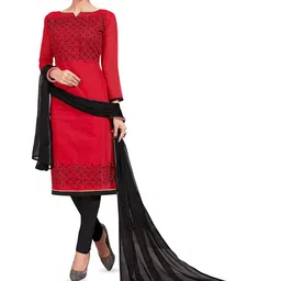 MANVAA Floral Embroidered Thread Work Chanderi Cotton Unstitched Dress Material-image-40