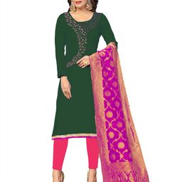 MANVAA Floral Embellished Beads & Stones Mirror Work Unstitched Dress Material-image-36