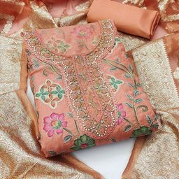 NEGRONI Floral Printed Beads and Stones Organza Unstitched Dress Material-image-38