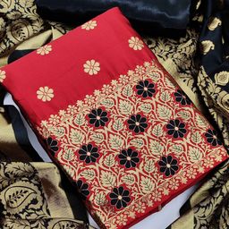 MANVAA Ethnic Motif Woven Design Zari Banarasi Unstitched Dress Material-image-94