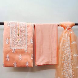 MANVAA Floral Embroidered Organza Unstitched Dress Material-image-56