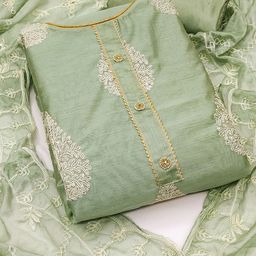 MANVAA Ethnic Motifs Embroidered Thread Work Unstitched Dress Material-image-9