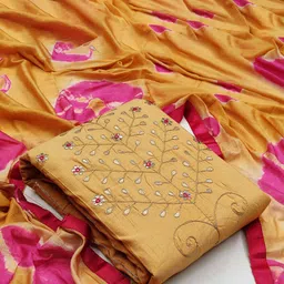 MANVAA Floral Embellished Mirror Work Pure Cotton Unstitched Dress Material-image-88