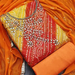 MANVAA Bandhani  Embellished Beads and Stones Unstitched Dress Material-image-6