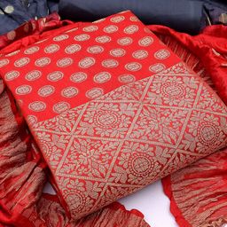 MANVAA Ethnic Motifs Banarasi Woven Design Unstitched Dress Material-image-81