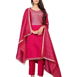 MANVAA Ethnic Motifs Embroidered Gotta Patti Unstitched Dress Material-image-83