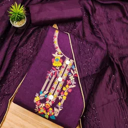 Panzora Floral Woven Design Sequinned Banarasi Jacquard Unstitched Dress Material-image-97