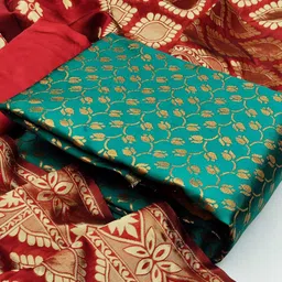 MORLY Green & Red Dupion Silk Unstitched Dress Material-image-84