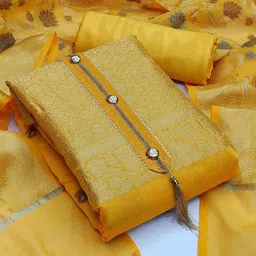 KALINI Yellow & Gold-Toned Unstitched Dress Material-picture-18