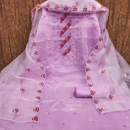 MANVAA Floral Embroidered Sequence Work Organza Unstitched Dress Material-image-95