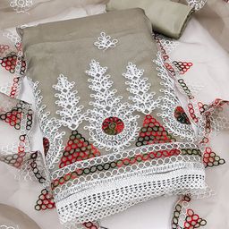 MANVAA Ethnic Motifs Embroidered Zari  Organza Unstitched Dress Material-image-48