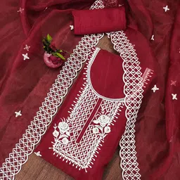 SHADOW & SAINING Embroidered Organza Unstitched Dress Material-image-65