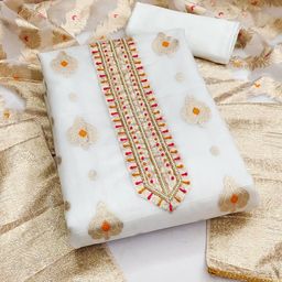 KALINI Ethnic Motifs Jacquard Woven Design Beads & Stone Organza Unstitched Dress Material-image-89
