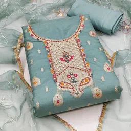 KALINI Ethnic Motifs Woven Design Zari Unstitched Dress Material-image-58