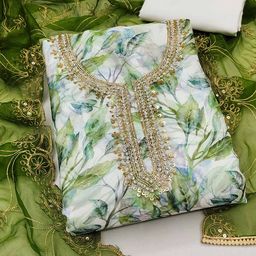 Peachmode Printed Organza Unstitched Dress Material-image-5