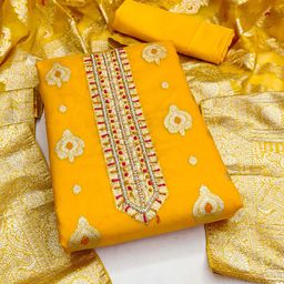 KALINI Ethnic Motifs Woven Design Organza Unstitched Dress Material-image-67