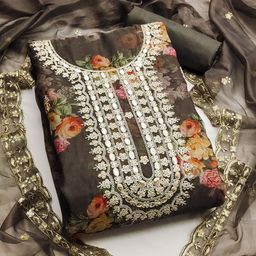Ishin Embellished Organza Unstitched Dress Material-image-21