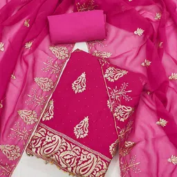 KALINI Ethnic Motifs Embroidered Thread Work Detailed Unstitched Dress Material-image-79