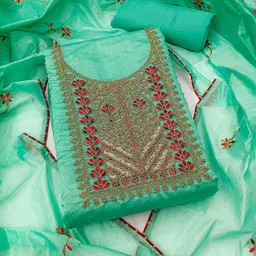 KALINI Ethnic Motifs Embroidered Sequinned Chanderi Silk Unstitched Dress Material-image-63