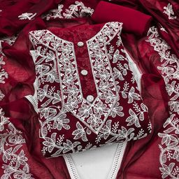 KALINI Floral Embroidered Chanderi Silk Unstitched Dress Material-image-21