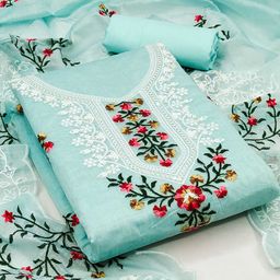 KALINI Embroidered Art Silk Unstitched Dress Material-20
